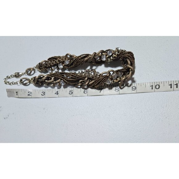 Chunky Mixed Metal Chain Multi Strand Statement Necklace Rhinestones Beads Women - Picture 5 of 6